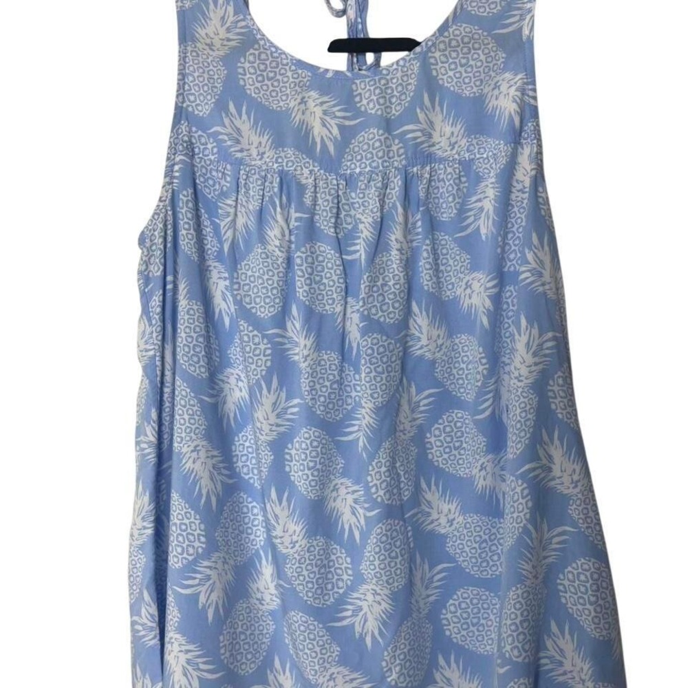 Blue and white pineapple print blouse medium with lace tie in the back